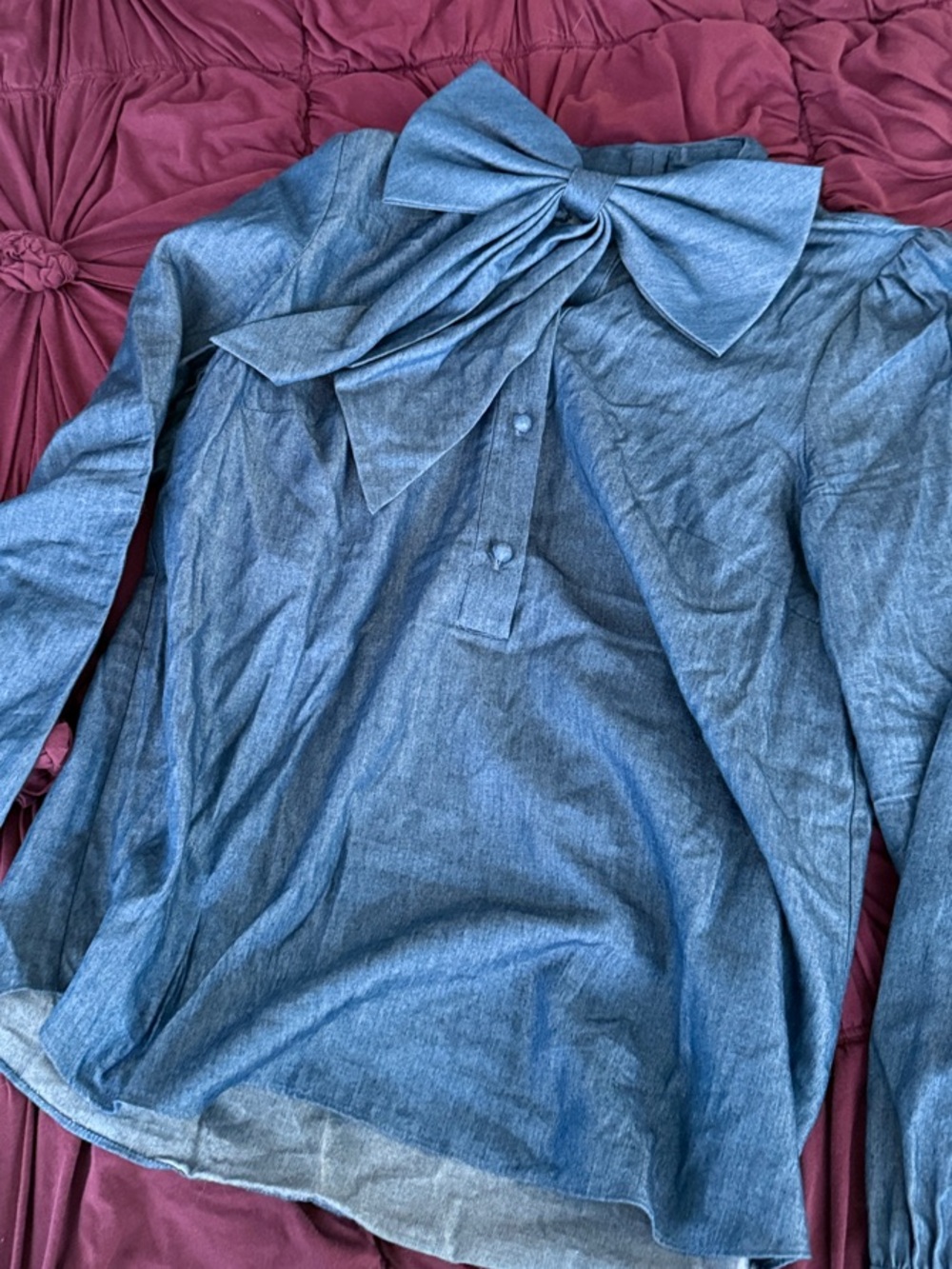 kate spade Blue Bow-Neck Button Front Blouse